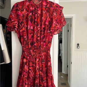 Misa Los Angeles Red and Pink Long Sleeve Dress